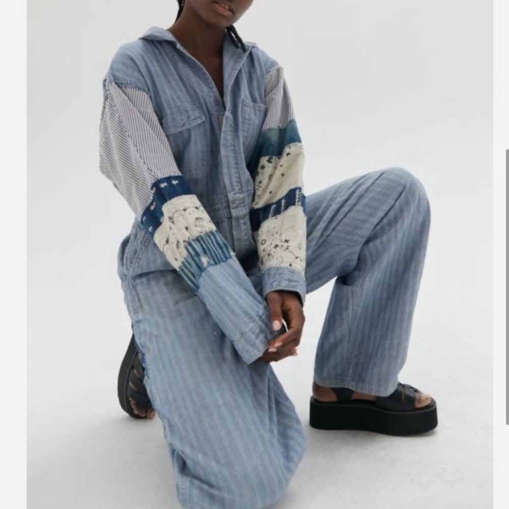 Urban outfitters UO Danielle Patchwork Linen Coverall Jumpsuit